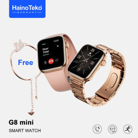 Haino Teko Germany G8 Mini Rose Gold Edition Smart Watch 45mm, Bluetooth Call, Wireless Charging, One Extra Strap  price in uae