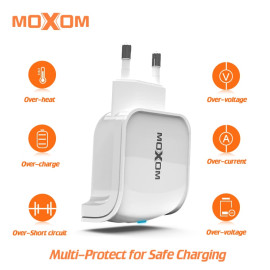 Moxom EU Plug Dual USB Charger For iPhone iPad 5V 2.4A USB Wall Charger Dual Ports Charger Adapter For Samsung Mobile Phone Charger price in uae