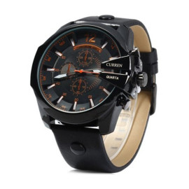 Curren 8176 Watch with Leather Strap (Black&Orange) price in uae