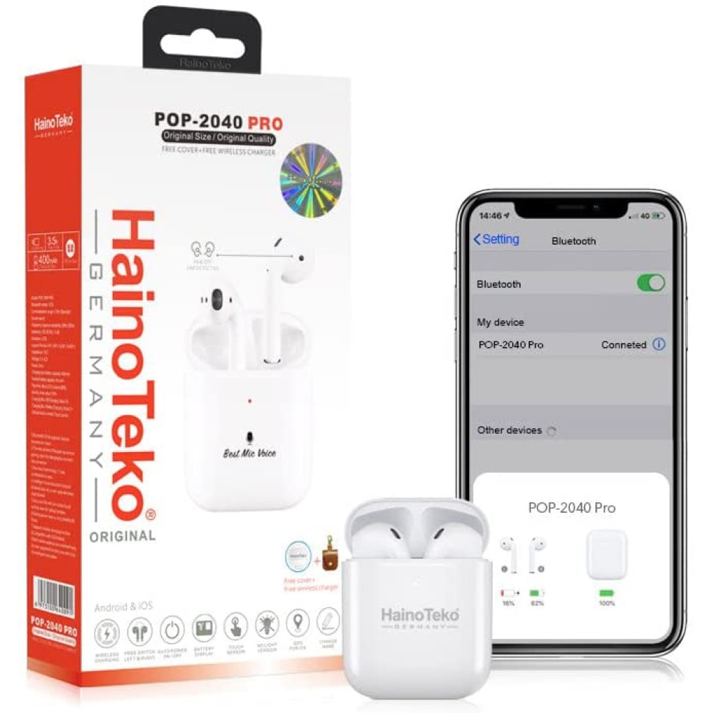 Haino Teko Germany pop 2040 pro  Wireless Air Pods With Free Cover & Wireless Charger