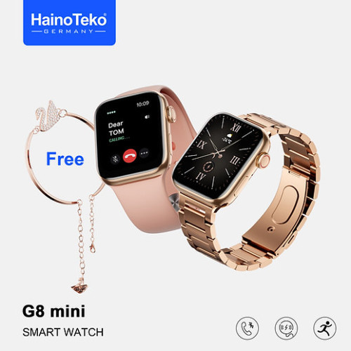 Haino Teko Germany G8 Mini Rose Gold Edition Smart Watch 45mm, Bluetooth Call, Wireless Charging, One Extra Strap   Haino Teko Germany G8 Mini Rose Gold Edition Smart Watch 45mm, Bluetooth Call, Wireless Charging, One Extra Strap  Price In UAE