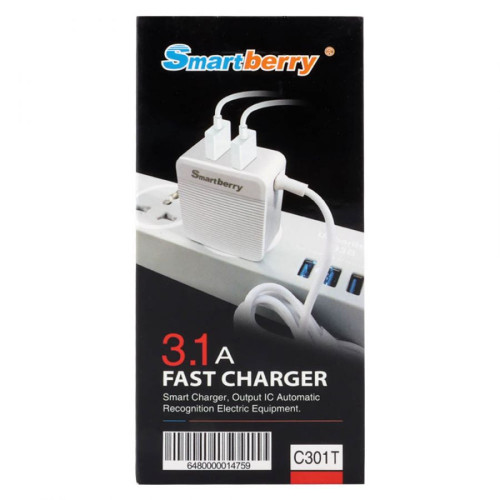 Smartberry 3.1A Fast Charger C301T  Smartberry 3.1A Fast Charger C301T Price In UAE