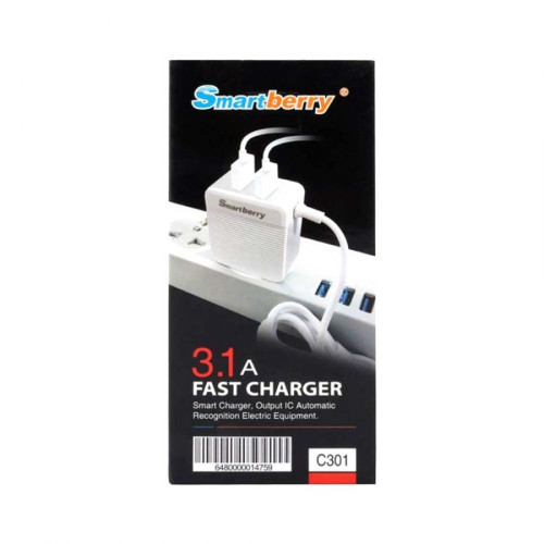 Smartberry 3.1A Fast Charger Micro USB, C301  Smartberry 3.1A Fast Charger Micro USB, C301 Price In UAE