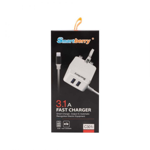 Smartberry 3.1A Fast Charger For IOS, C301i  Smartberry 3.1A Fast Charger For IOS, C301i Price in uae