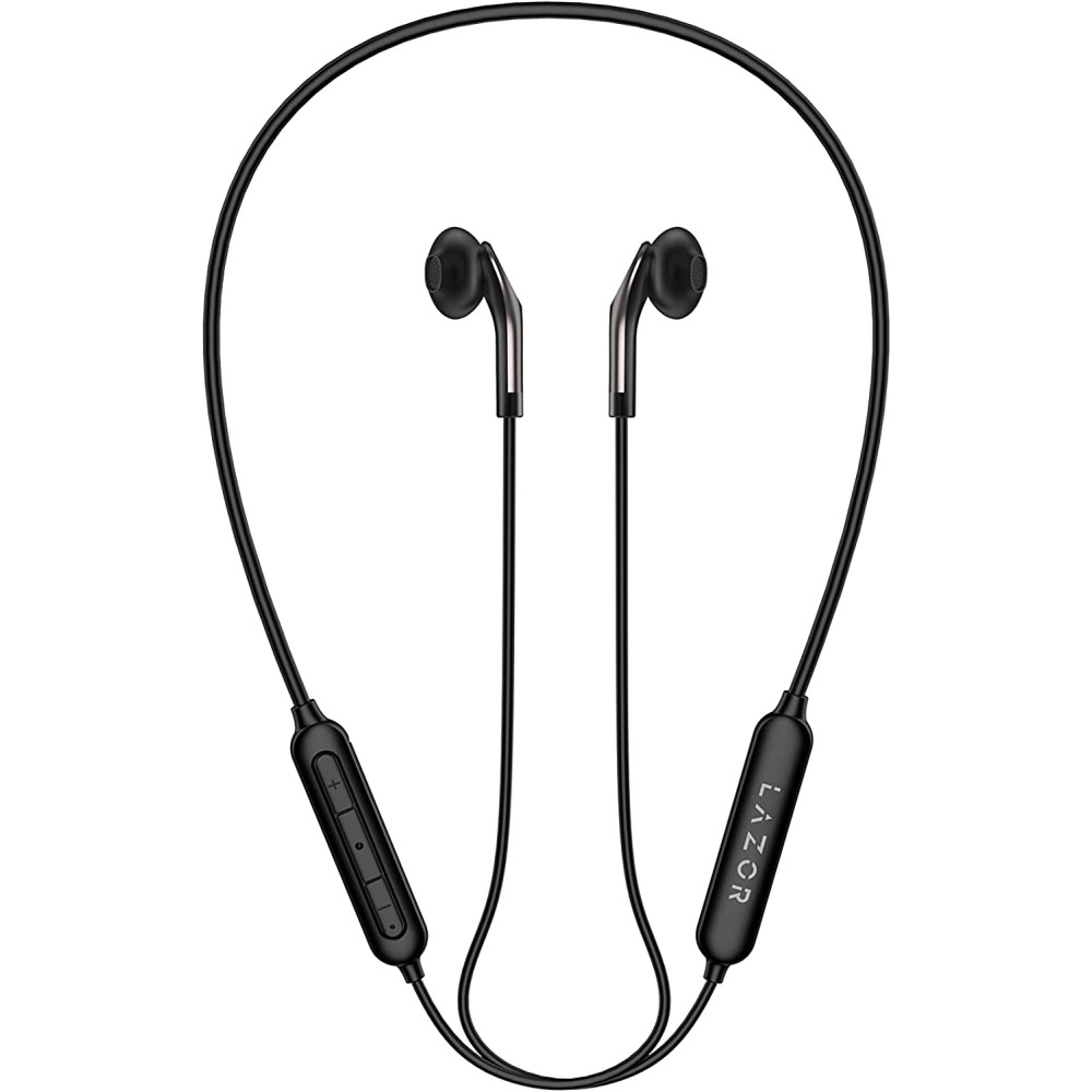 Lazor Groove X Dual Dynamic Drivers Bluetooth Headphones, Neckband Wireless Earbuds With Crossover Bluetooth 5.0 Headset Sports Earphones Audio More Than 16 Hours Playback Time Ea107 Black 