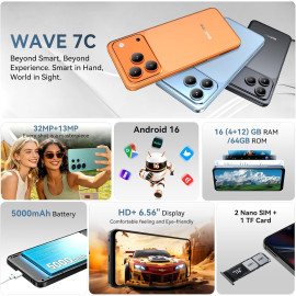 Blackview Wave 7C 16GB + 128GB/2TB, 32MP + 13MP 5000mAh 6.56 Inch Smart Phone, 4G price in uae