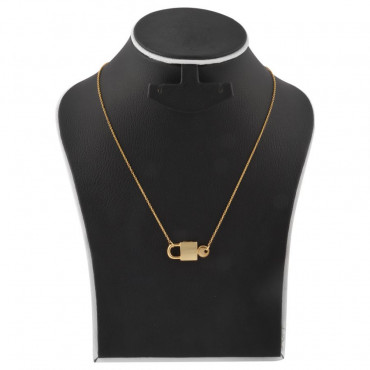 Milano 18K Gold Plated Lock Design Necklace, M44 - Silver + Band watch