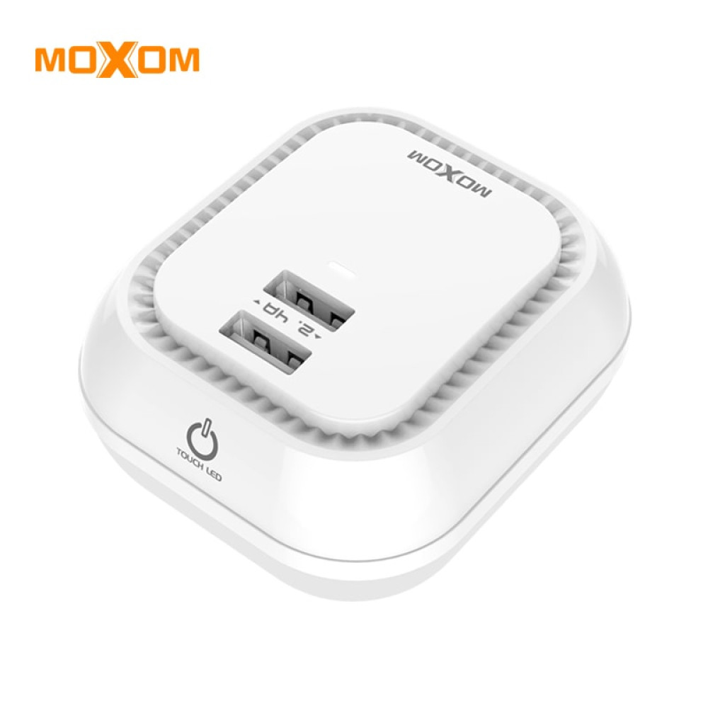 Moxom UK Plug USB Charger 2.4A with LED Touch Night Light 2-Port Travel Wall Charger