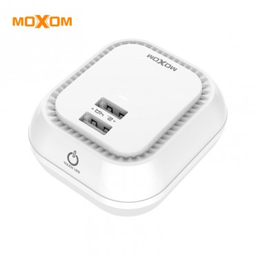 Moxom UK Plug USB Charger 2.4A with LED Touch Night Light 2-Port Travel Wall Charger