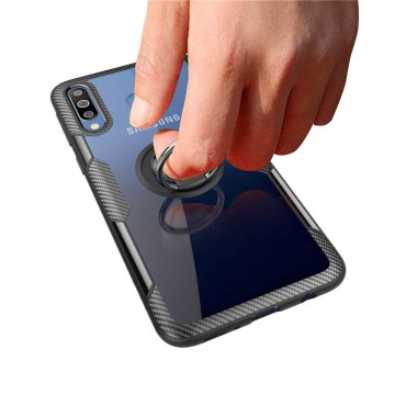 Compatible Cover Case for Samsung Galaxy M20 Case, Slim Transparent Shockproof Scratch Cover with finger Ring Holder, for Magnetic Car Mount