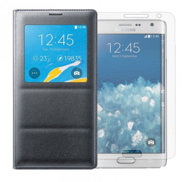 Flip Wallet Cover Case for Samsung Galaxy Note Edge,Tempered GLASS Ultra Clear LCD Screen Protector for Samsung Phone 