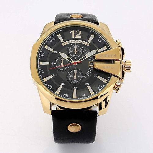Curren 8176 Watch with Leather Strap (Black&Gold)  Curren 8176 Watch with Leather Strap (Black&Gold) Price In UAE