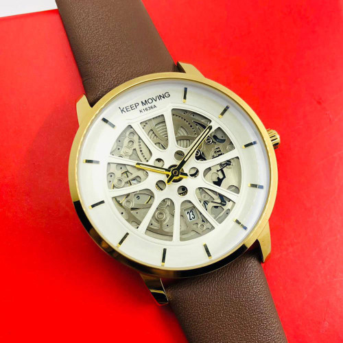 Keep Moving Men's Leather Mechanical Watch - K1636A  Keep Moving Men's Leather Mechanical Watch - K1636A Price In UAE