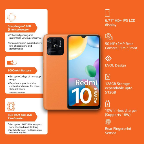 Xiaomi Redmi 10 Power (Power Black, 8GB RAM, 128GB Storage)   Xiaomi Redmi 10 Power (Power Black, 8GB RAM, 128GB Storage)  Price In UAE