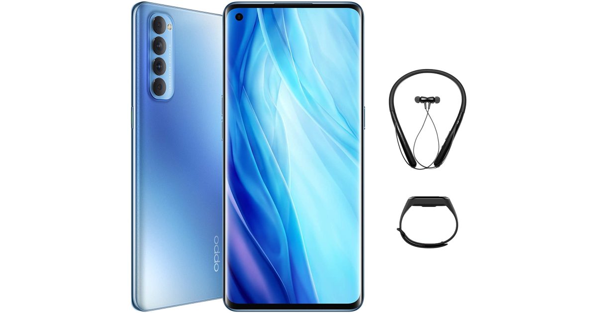 OPPO Reno4 Pro Smartphone, 8GB RAM, 256GB (Galactic Blue) + Gift Box contains Bluetooth Neckband and Fitness band price in UAE, Dubai, Abu Dhabi