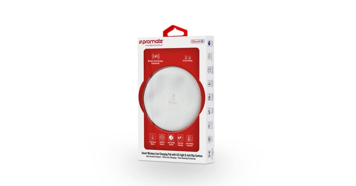 Promate Cloud-Qi Smart Wireless Charging Pad with LED Light & Anti-Slip Surface price, review and buy in UAE, Dubai, Abu Dhabi,Sharjah,Ajman | aimsouq.com