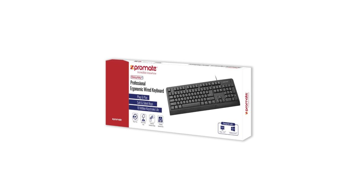 Promate EasyKey-1 Professional Ergonomic Wired Keyboard price, review and buy in UAE, Dubai, Abu Dhabi,Sharjah,Ajman | aimsouq.com
