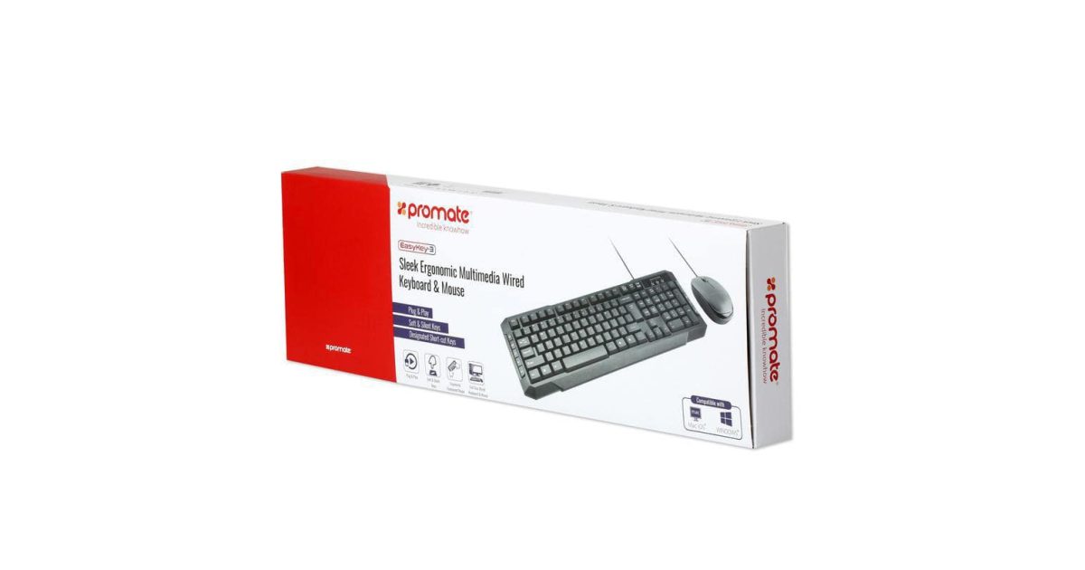 Promate EasyKey-3 Sleek Ergonomic Multimedia Wired Keyboard & Mouse price, review and buy in UAE, Dubai, Abu Dhabi,Sharjah,Ajman | aimsouq.com