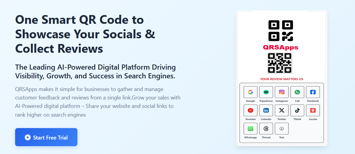 QR Code for Multiple Links - One QR Code - All Social Media - AI SEO - qrsapps.com 